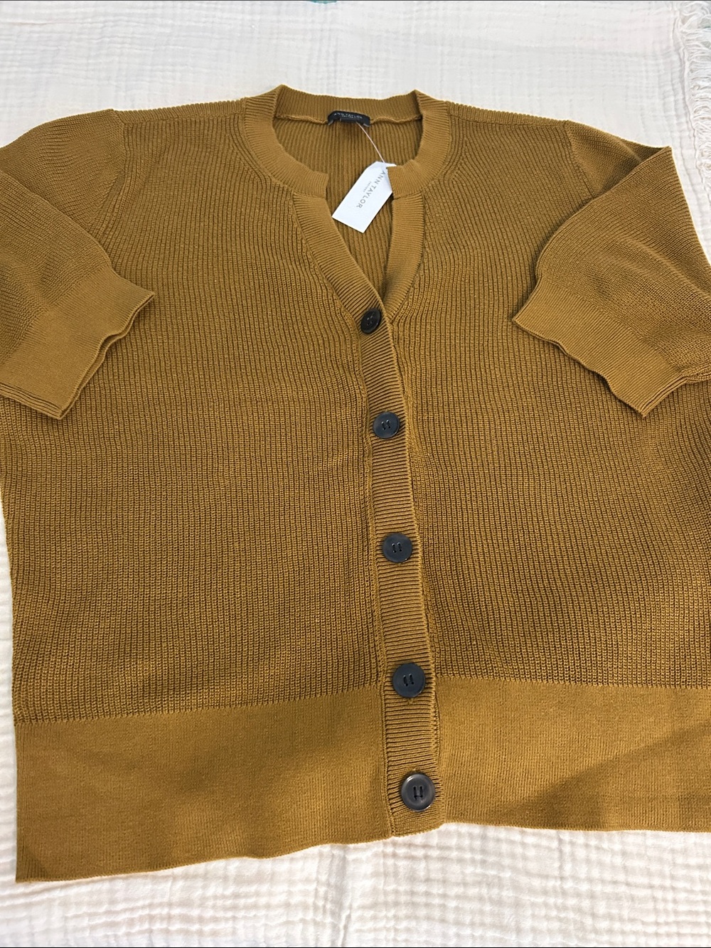 Ann Taylor Mustard Button-Front Short-Sleeve Cardigan, new!